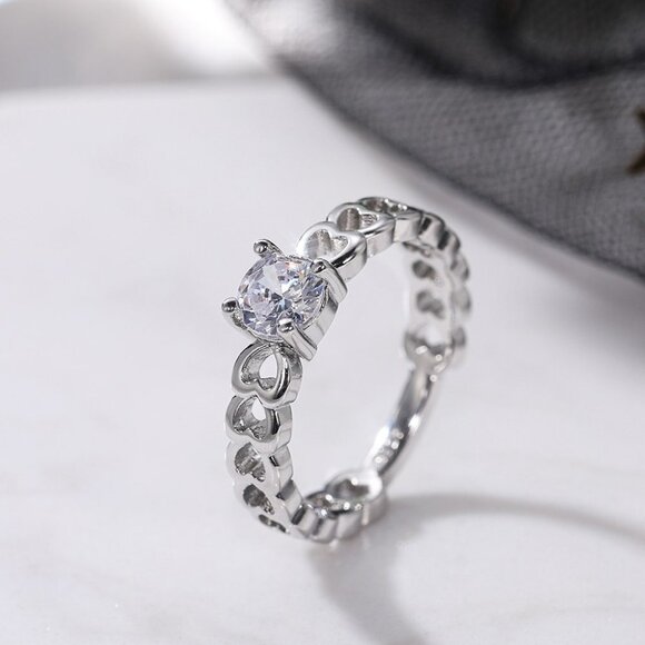😍Lovely Anillos Hollow Heart Round Cut Moissanite Eternity Ring for Women, K770 - Picture 7 of 10